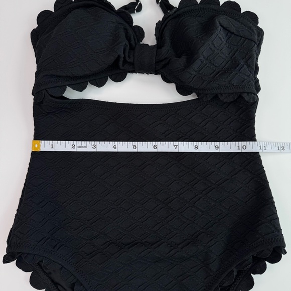 CUPSHE One Piece Swimsuit Black XS Cutout Scallop Trim Knotted Textured Swimwear - Picture 11 of 13